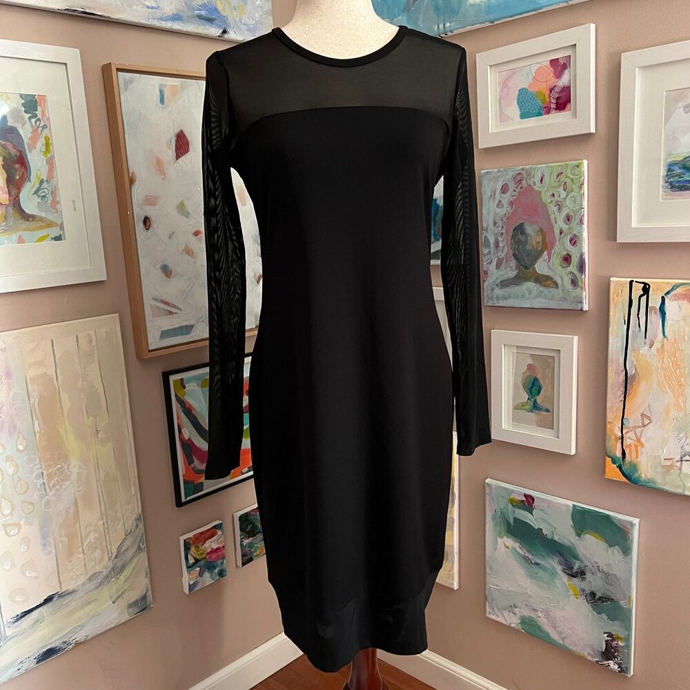 Anatomie Black Mesh Panel Dress Made in Italy Size M Minimalist Luxury Travel‎